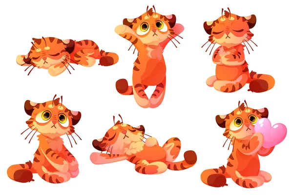 Ensemble de tigres en peluche, jouet pour bébé, louveteau animal mignon — Image vectorielle