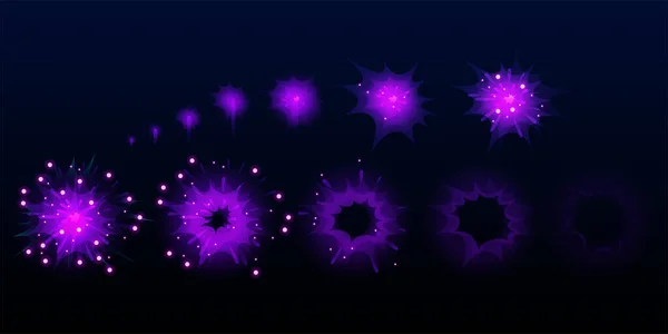 Spiel lila Feuerwerk explodiert Effekt platzt Sprites — Stockvektor