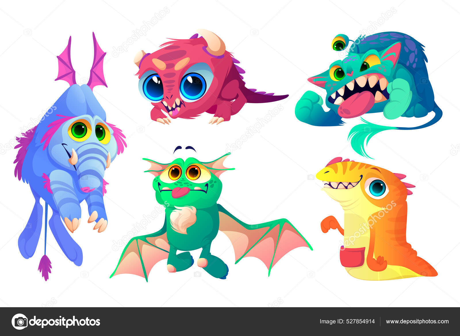 Monsters set, cute cartoon characters funny aliens Stock Vector Image by  ©klyaksun #527854914