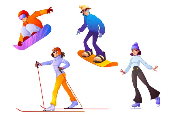 People engage winter sport, active recreation set — Stock Vector