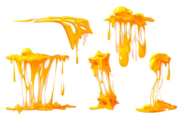 Coffret de dessin animé au fromage fondu, morceaux moelleux, goutte à goutte — Image vectorielle