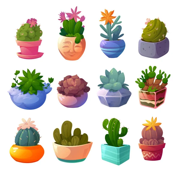Zestaw roślin kaktusowych w zestawie ikon doniczkowych — Wektor stockowy