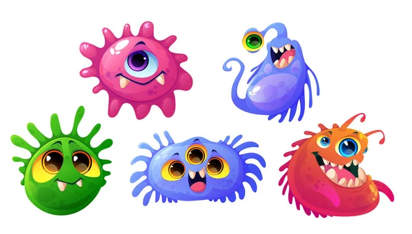 Μικρόβια, ιοί και βακτήρια σύνολο χαρακτήρων κινουμένων σχεδίων — Διανυσματικό Αρχείο