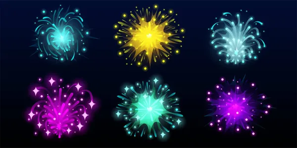 Bright carnival fireworks in night sky — Stock Vector