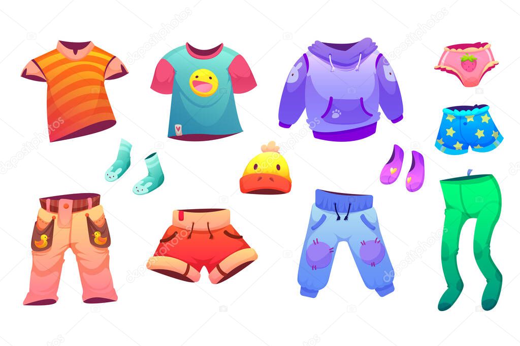 Kids clothes, cute baby fashion cartoon collection
