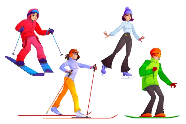 Menschen mit Ski, Snowboard und Schlittschuhen — Stockvektor