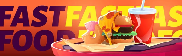 Plakat restauracji Fast food z hamburgerem, pizzą — Wektor stockowy