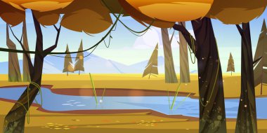 Nehir, orman ve dağlarla sonbahar manzarası