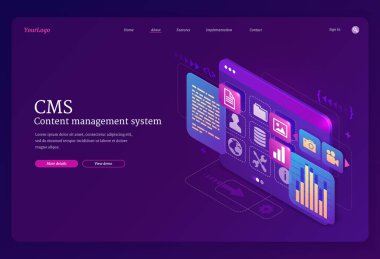 CMS, içerik yönetim sistemi izometrik iniş