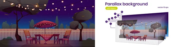 Parallaxe Hintergrund mit Hinterhof in der Nacht — Stockvektor