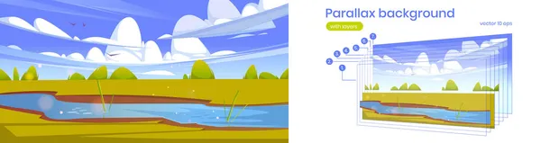 Parallax achtergrond, cartoon landschap 2d landschap — Stockvector