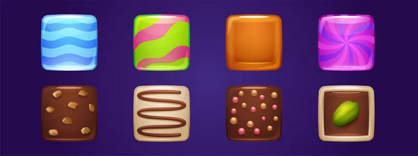 Fyrkantiga knappar med konsistens av choklad godis — Stock vektor