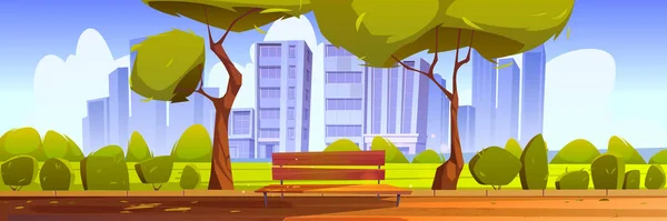 Stadspark of stoep met bankje en groene bomen — Stockvector