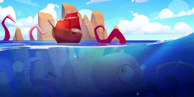 Kraken, dev ahtapot denizde gemiye saldırıyor.