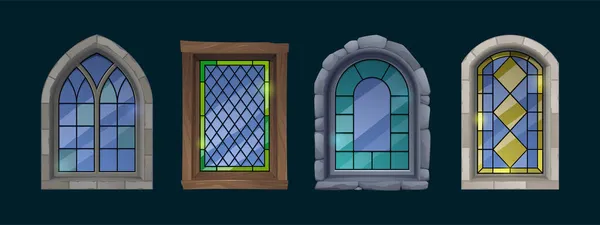 Rajzfilm festett üveg ablakok, katolikus templom — Stock Vector