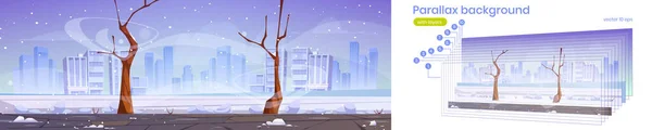 Parallax achtergrond winter stad straat stadsgezicht — Stockvector