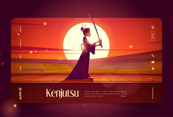 Kenjutsu, traditional japanese fencing art banner — Stock Vector