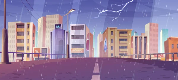 Město panorama za deštivého počasí pohled z mostu — Stockový vektor