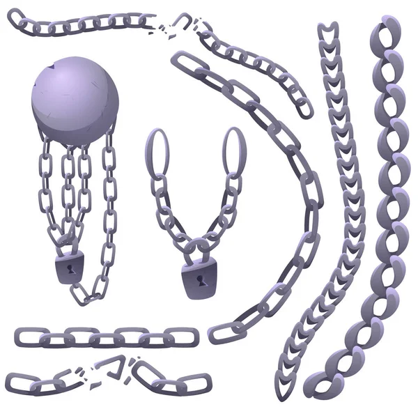 铁链、带重球的镣铐和挂锁 — 图库矢量图片