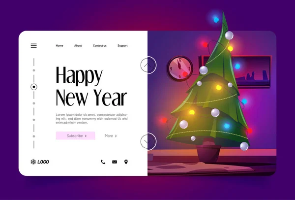 Feliz Año Nuevo landing page de dibujos animados, Nochebuena — Vector de stock