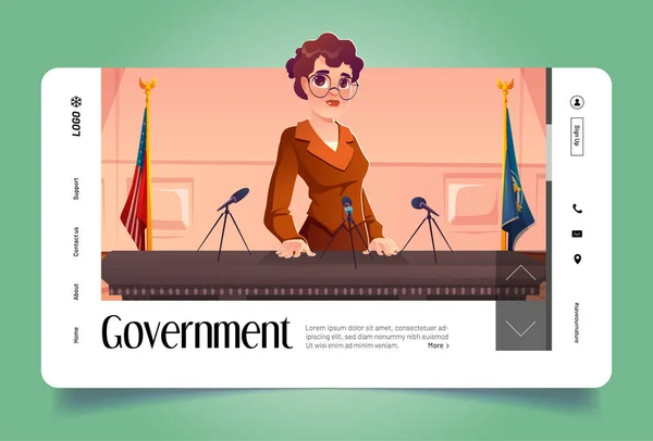 Government banner with woman politician on podium — Stock Vector