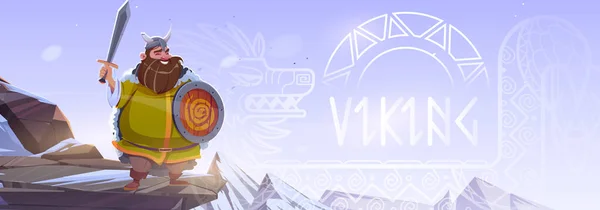 Viking, guerreiro escandinavo, personagem de desenho animado —  Vetores de Stock