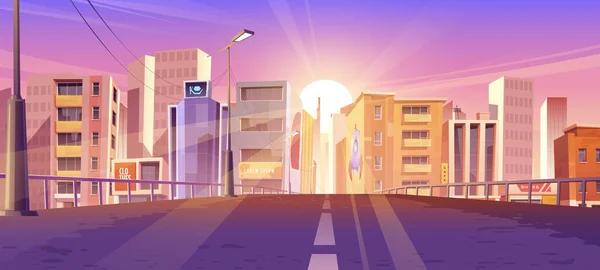 Wschód słońca we współczesnym mieście, panorama miasta ze słońcem — Wektor stockowy