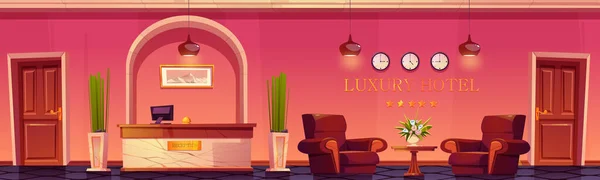 Lobby del hotel de lujo con recepción y flores — Vector de stock