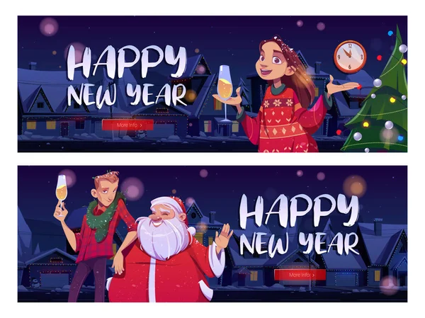 Feliz Ano Novo banners web, festa celebração — Vetor de Stock