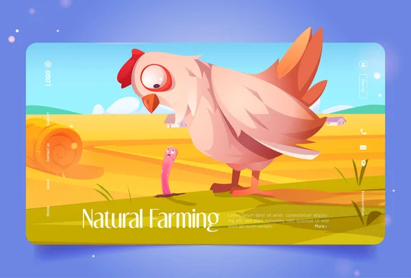 Natürliche Landwirtschaft Cartoon Landing Page lustige Hühner — Stockvektor