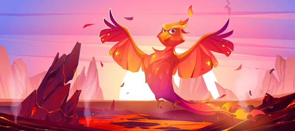 Phoenix nebo fenix oheň pták kreslený znak vzestup — Stockový vektor