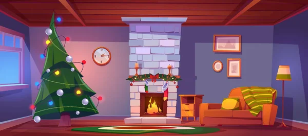 Casa habitación en la noche de Navidad, interior vacío, víspera — Vector de stock