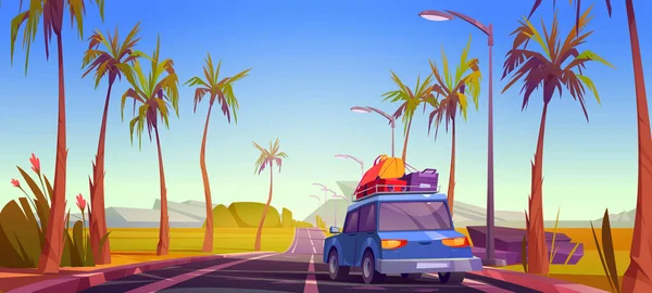 Yaz tatilinde arabayla yolculuk, seyahat, seyahat — Stok Vektör