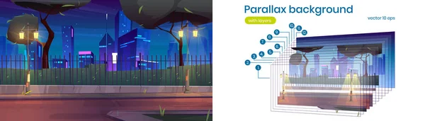 Fond parallèle avec rue de la ville la nuit — Image vectorielle