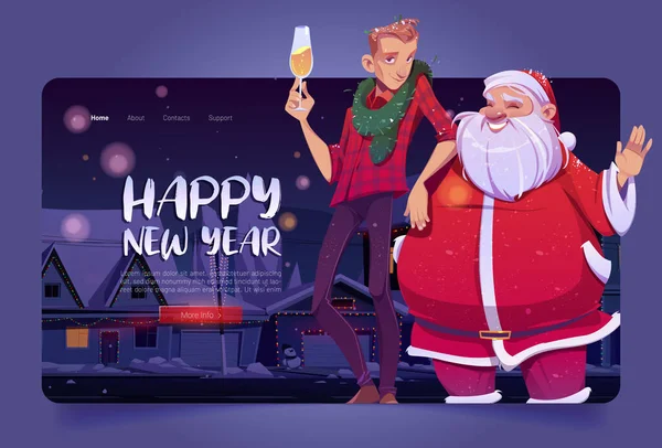 Happy New Year banner with Santa Claus and man — Stock Vector