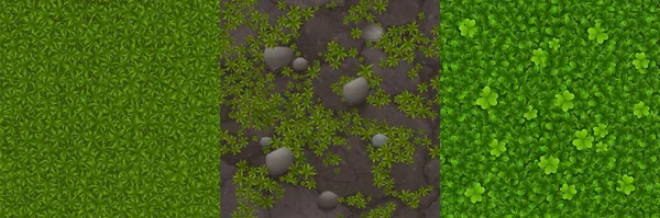 Игра текстуры зеленый газон, трава и камни — стоковый вектор