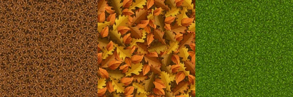 Игра текстуры травы и опавшие осенние листья — стоковый вектор