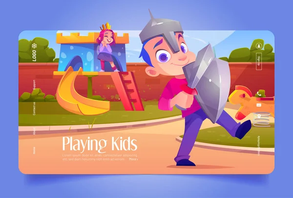 Children playing on playground, summer games, fun — Stockvektor