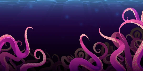 Octopus tentacles in dark ocean water, kraken — Stock Vector