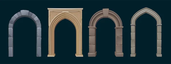 Architecture arches with stone columns, gates —  Vetores de Stock