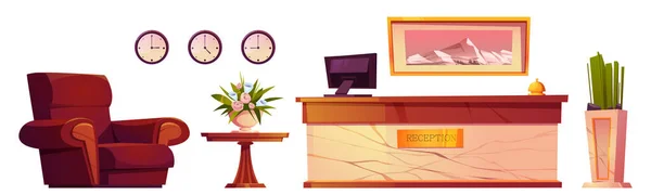 Hotel reception furniture and items isolated set — Stockvector