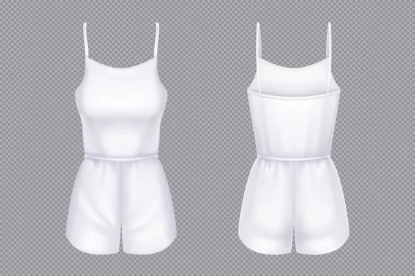 Woman white jumpsuit with shorts mockup — Stockvektor