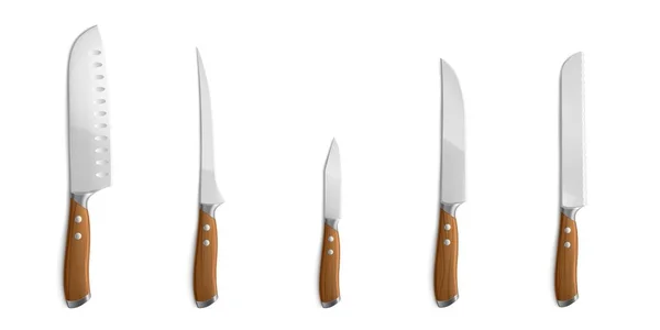 Chef knives, kitchen tools with steel blades — стоковый вектор