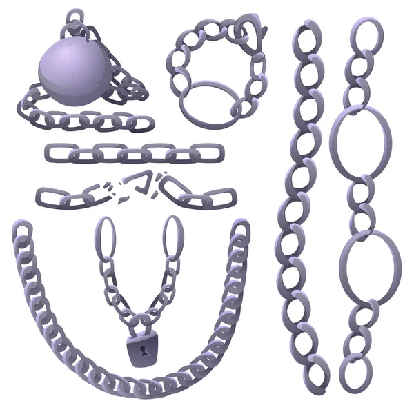 Metal chains with whole and broken links and lock — Stockvektor