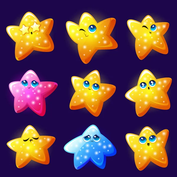 Cute star emoji, gold shiny emoticons — Vetor de Stock