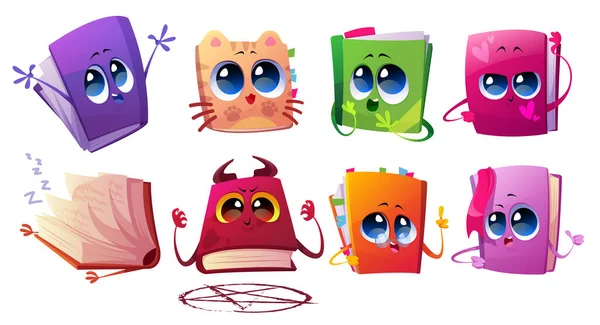 Cute books characters with bookmarks and glasses — Image vectorielle