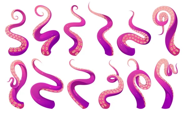 Tentacules de poulpe ensemble isolé, palpes de calmar kraken — Image vectorielle