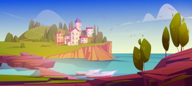 Mediterranean landscape stone houses at sea coast