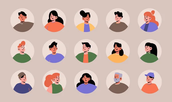 Avatares con cara de gente para redes sociales — Vector de stock