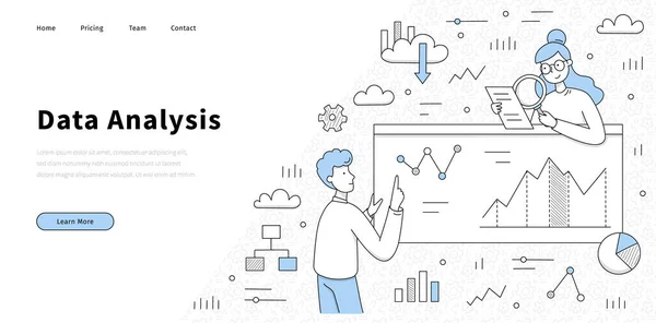 Data analysis doodle landing page, business risks — Stockvector